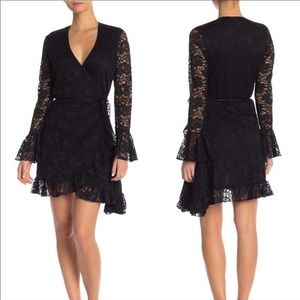 Hot As Hell Wrap Star Black Floral Lace Mini Dress